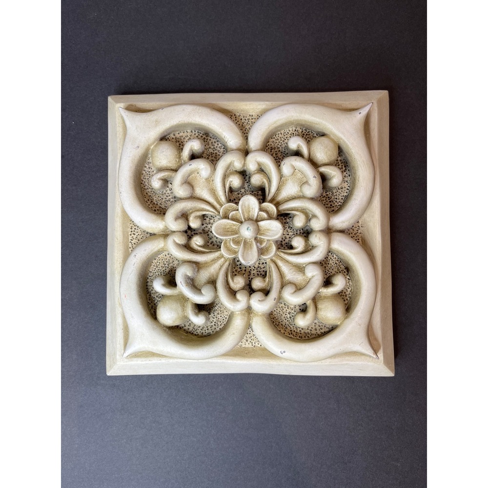 Garden Gate Designs Set of 2 Cream Architectural Relief Star Floral Wall Plaques - Picture 3 of 5